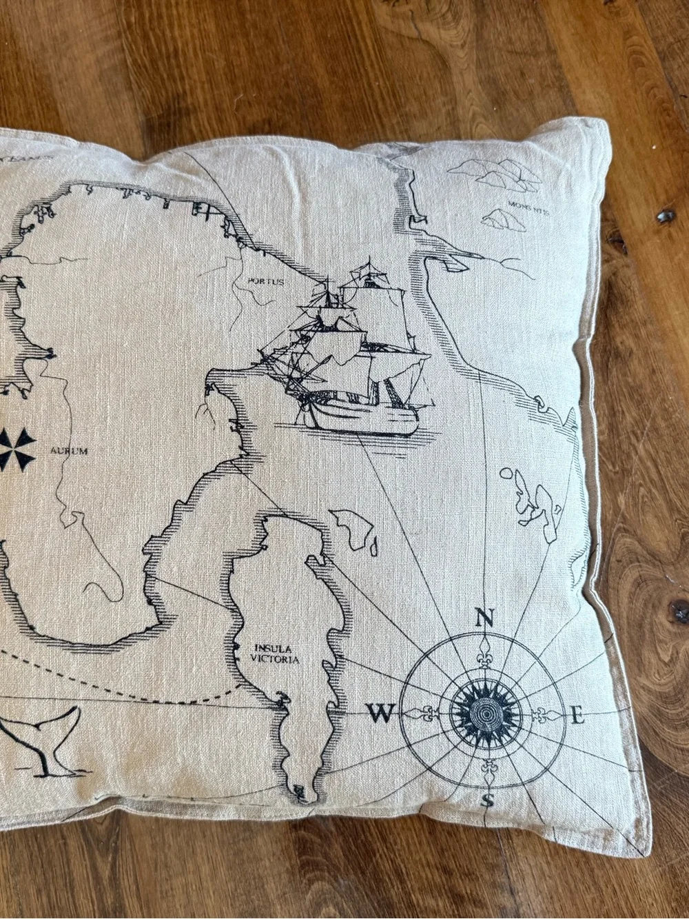 Vintage style map toss pillow cover tan and black 20 by 20 ONLY outside cover.